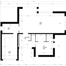 Plan rez-de-chaussée maison moderne cubique détails design
