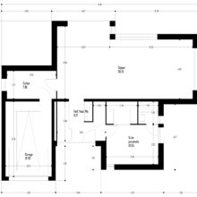 Plan rez-de-chaussée maison moderne cubique détails design